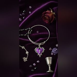 Metal Bangle Bracelet Purple Heart Cross Gothic